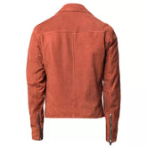 Mens Orange Suede Moto Asymmetrical Collar Jacket
